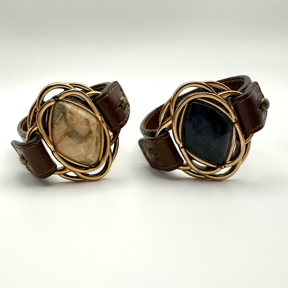 Studio Barse Dumortierite & Jasper Golden Bronze Leather Bracelets Set of 2